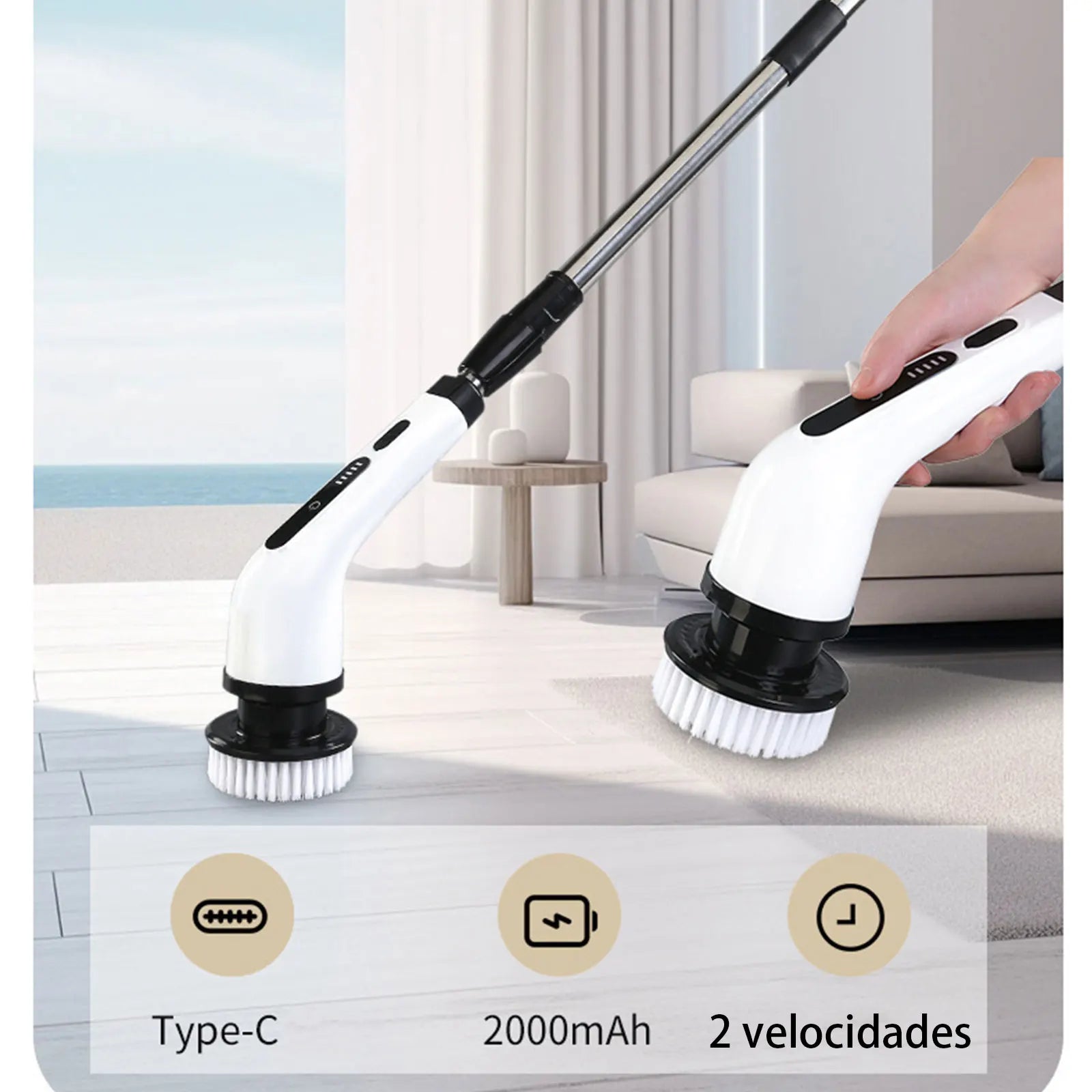 Cepillo Eléctrico Giratorio 9 en 1 — Mango Extensible